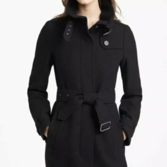 Burberry Jackets & Blazers - Burberry Funnel Neck Black Wool Coat Jacket